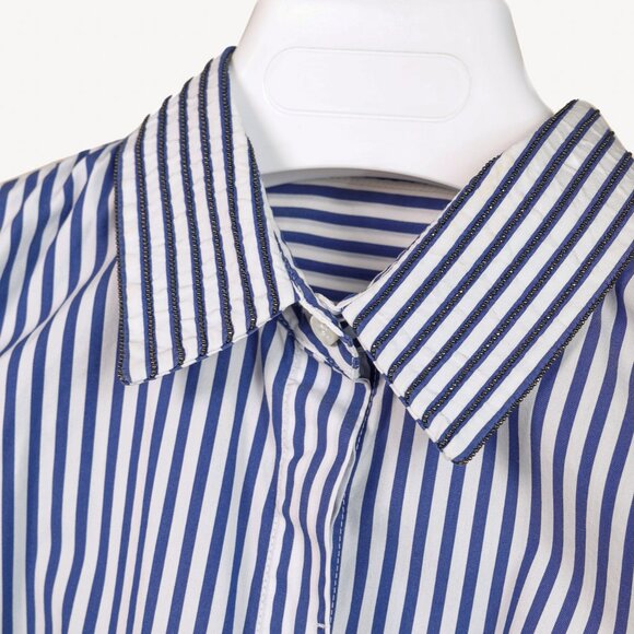 Brunello Cucinelli AW/16 Blue White Striped Monili-Bead Shirt - Picture 4 of 10